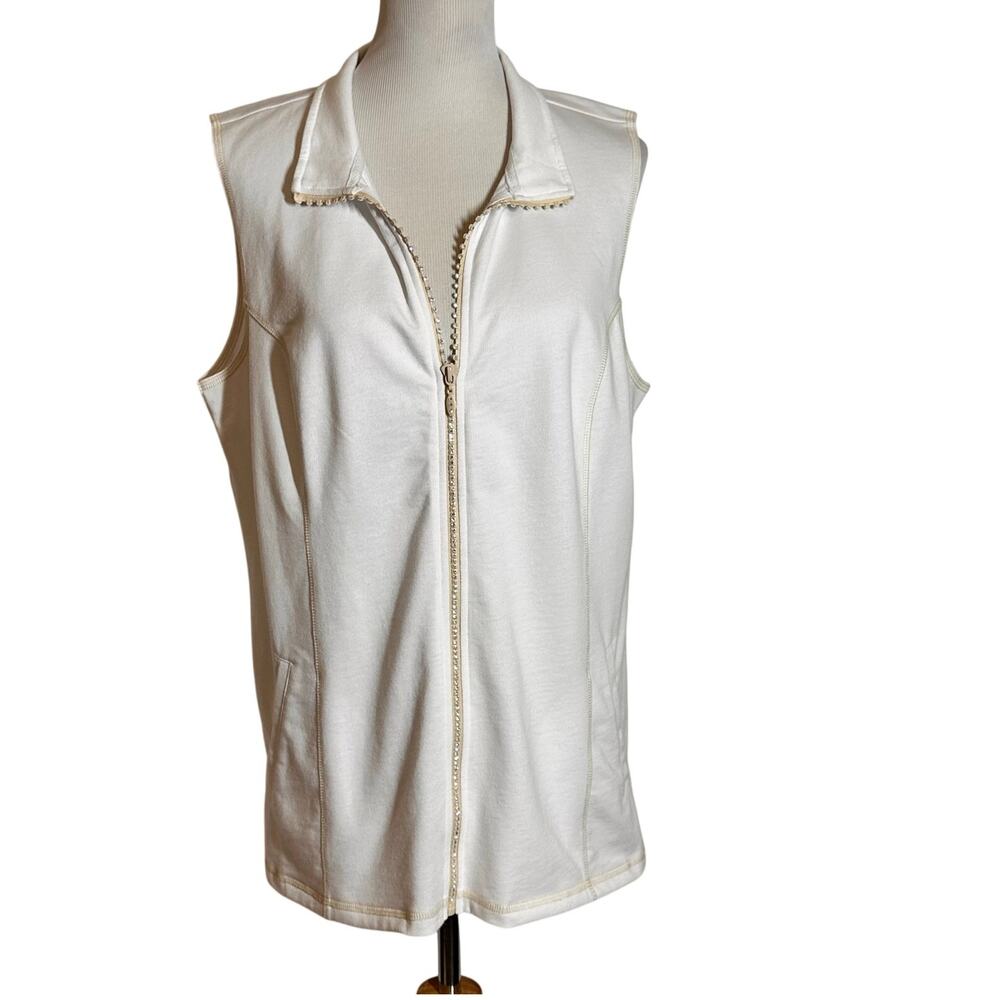 Quacker Factory Women's White Pocket Full Zip Vest Jacket Size L NWT